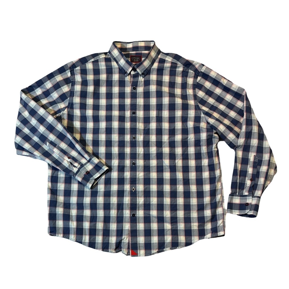 UNTUCKit mens 2XL XXL blue plaid regular fit cotton oxford button up shirt EUC
